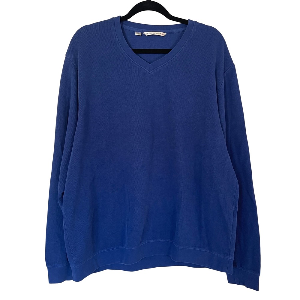 Cutter & Buck Men's Blue V Neck Long Sleeve‎ Cotton Pullover Sweatshirt Sz Large